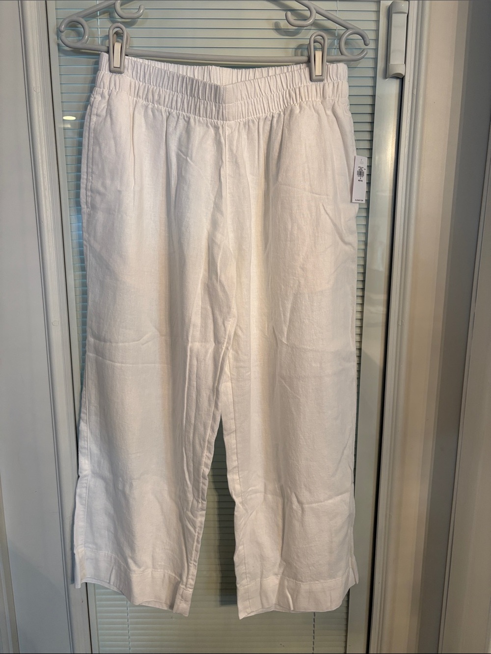 NWT - White Linen Elastic-Waist Pull-On Wide Leg Pants Size S